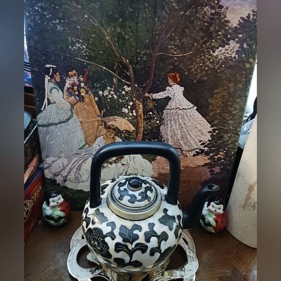 🫖Chinese Back&White Vintage Teapot 🍵 ☕️ RARE 1960's Asian Botanical Design.🫖 - Picture 5 of 14